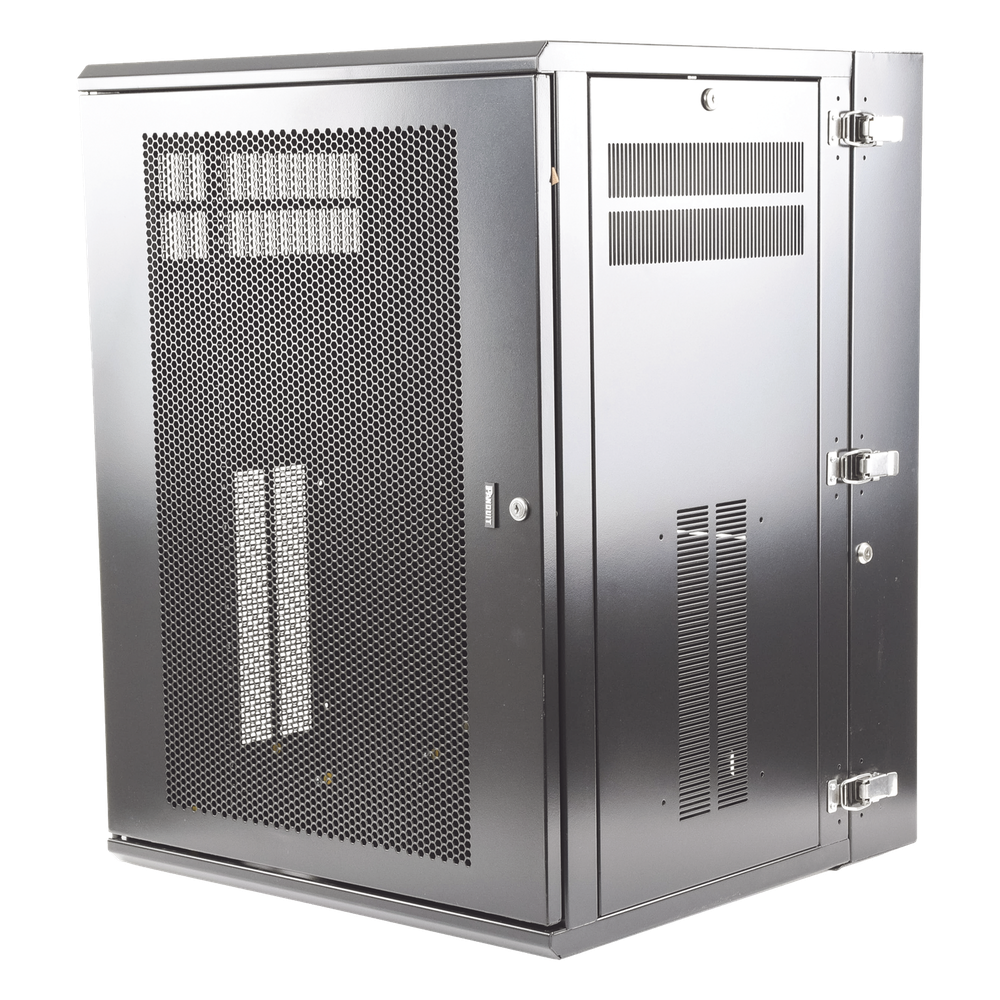 Gabinete PanZone de Montaje en Pared, de 19in, Puerta Ventilada, 18 UR, 635mm de Profundidad, Color Negro