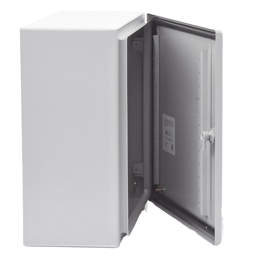 Gabinete de Acero, Nema 4 -IP 66 de 40 x 40 x 20 cm con Platina y certificado UL.