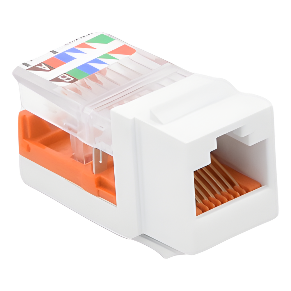 Conector Jack Estilo Leadframe, Tipo Keystone, Categoría 5e, de 8 Posiciones y 8 Cables, Color Blanco
