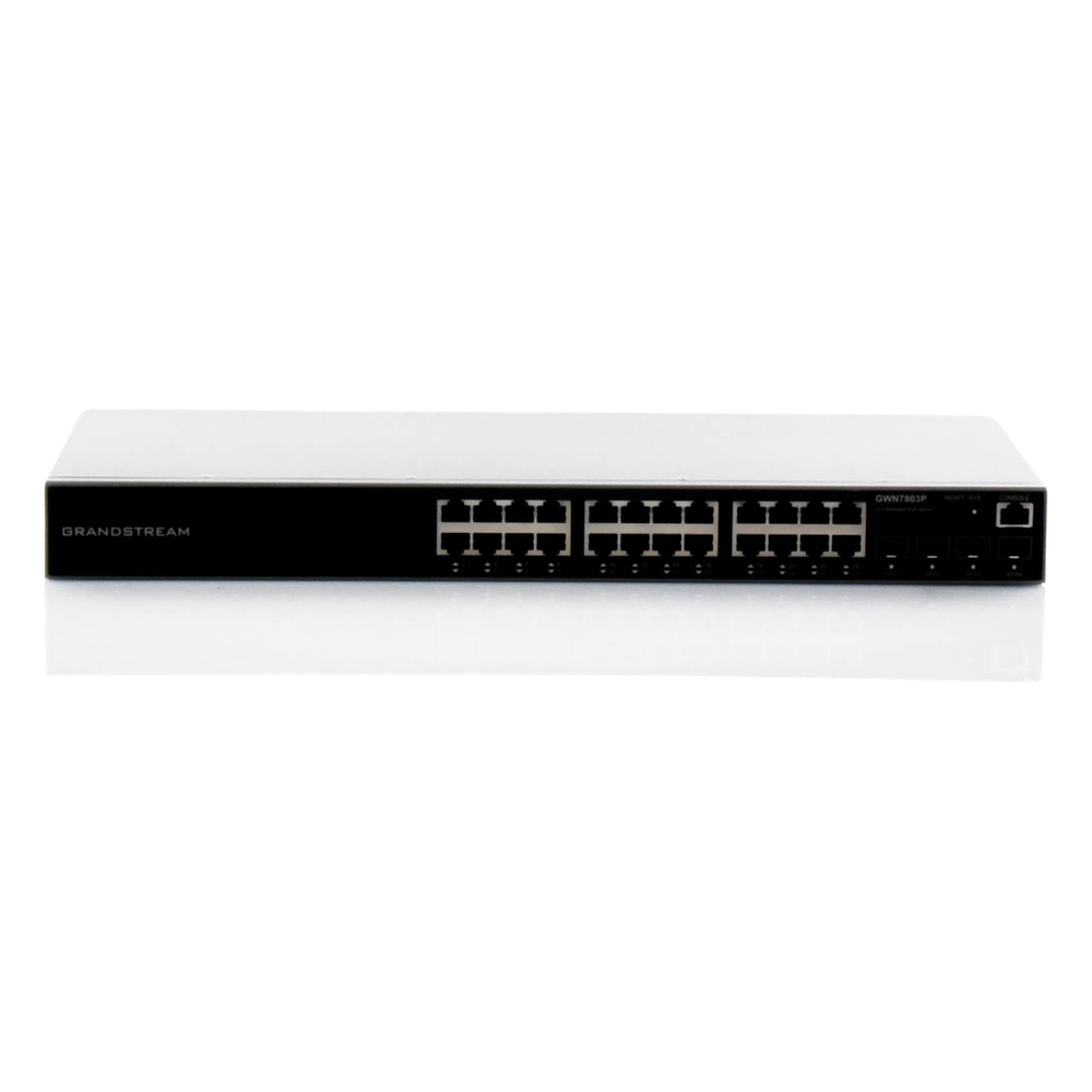 Switch PoE+ Administrable / 24 Puertos 10/100/1000 Mbps + 4 SFP / 360W PoE Total / Switching 56 Gbps / Cloud GWN Sin Costo / Montable en Rack