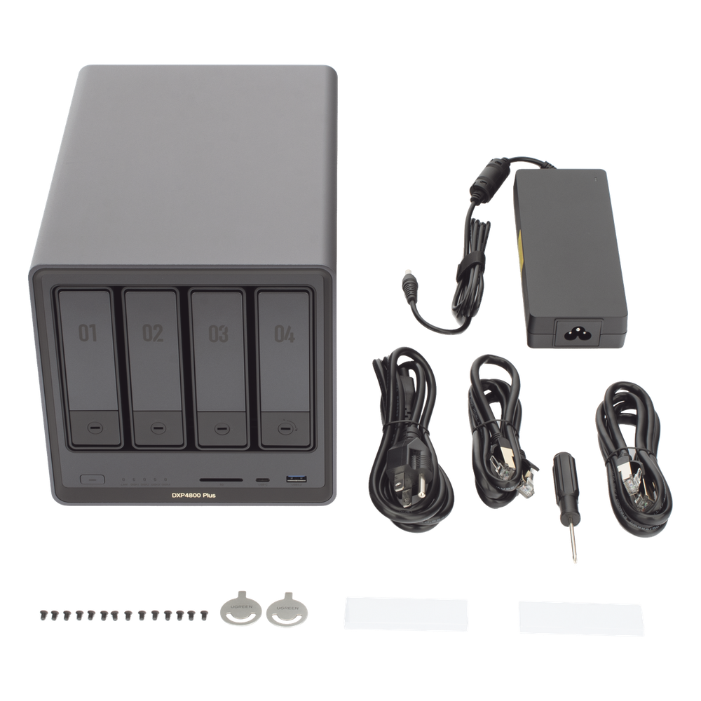 NAS UGREEN NASync DXP4800 Plus / Procesador Intel Pentium Gold 8505 5 Núcleos / 4 Bahías SATA + 2 M.2 NVMe PCIe 4.0 / 8GB DDR5 Expandible a 64GB / 10GbE + 2.5GbE / USB 3.2 Gen 2 Tipo C / HDMI 4K / Sistema Almacenamiento Conectado Red