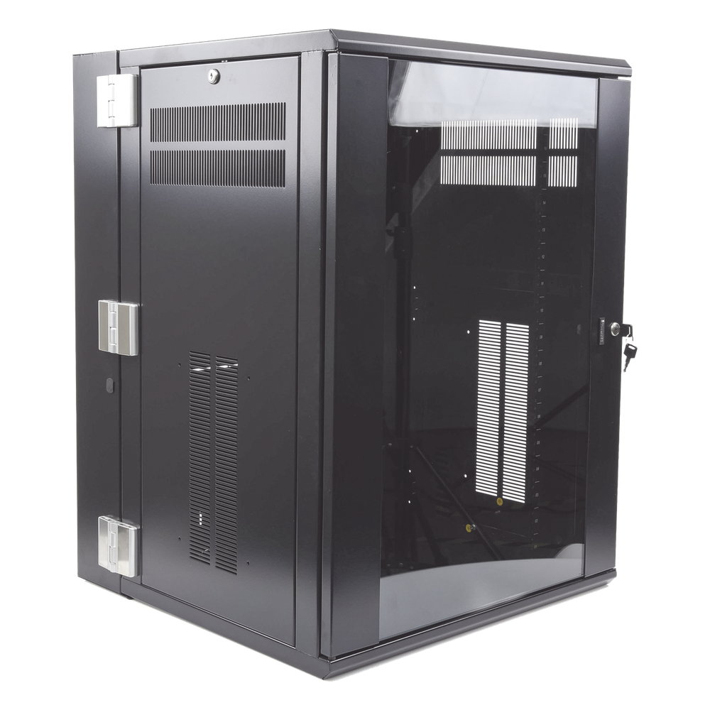 Gabinete PanZone de Montaje en Pared, de 19in, Puerta con Ventana de Seguridad, 18 UR, 635mm de Profundidad, Color Negro