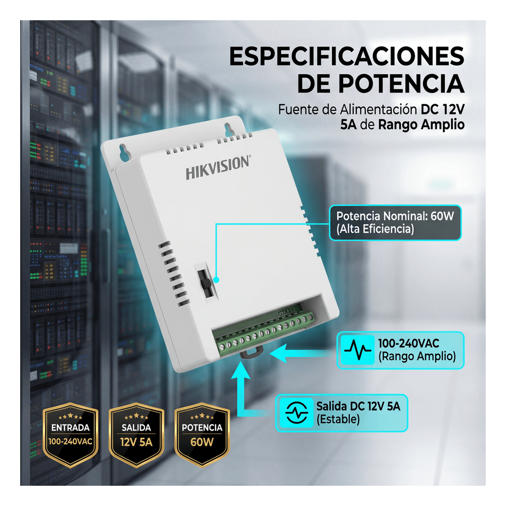 Fuente de Poder Regulada 12 Vcc / 13.5 Vcc / 15 Vcc para 8 Cámaras / 8 Amperes (1 Amp por Salida) / Voltaje de Entrada 90 - 130 VCA / Filtro de Ruido para Cámaras 4K / Modo para Largas Distancias