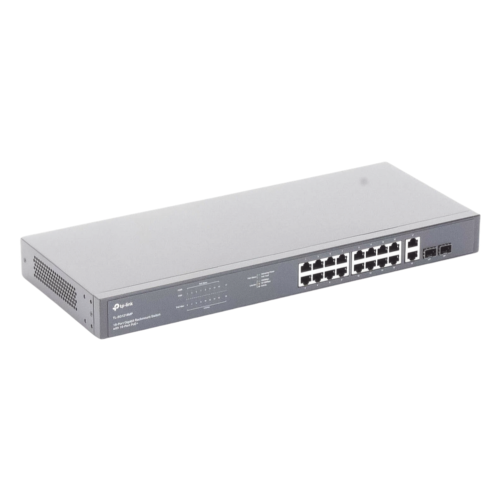 Switch no administrable de 16 puertos 10/100/1000Mbps y PoE af/at, 2 puertos SFP hasta 250W.