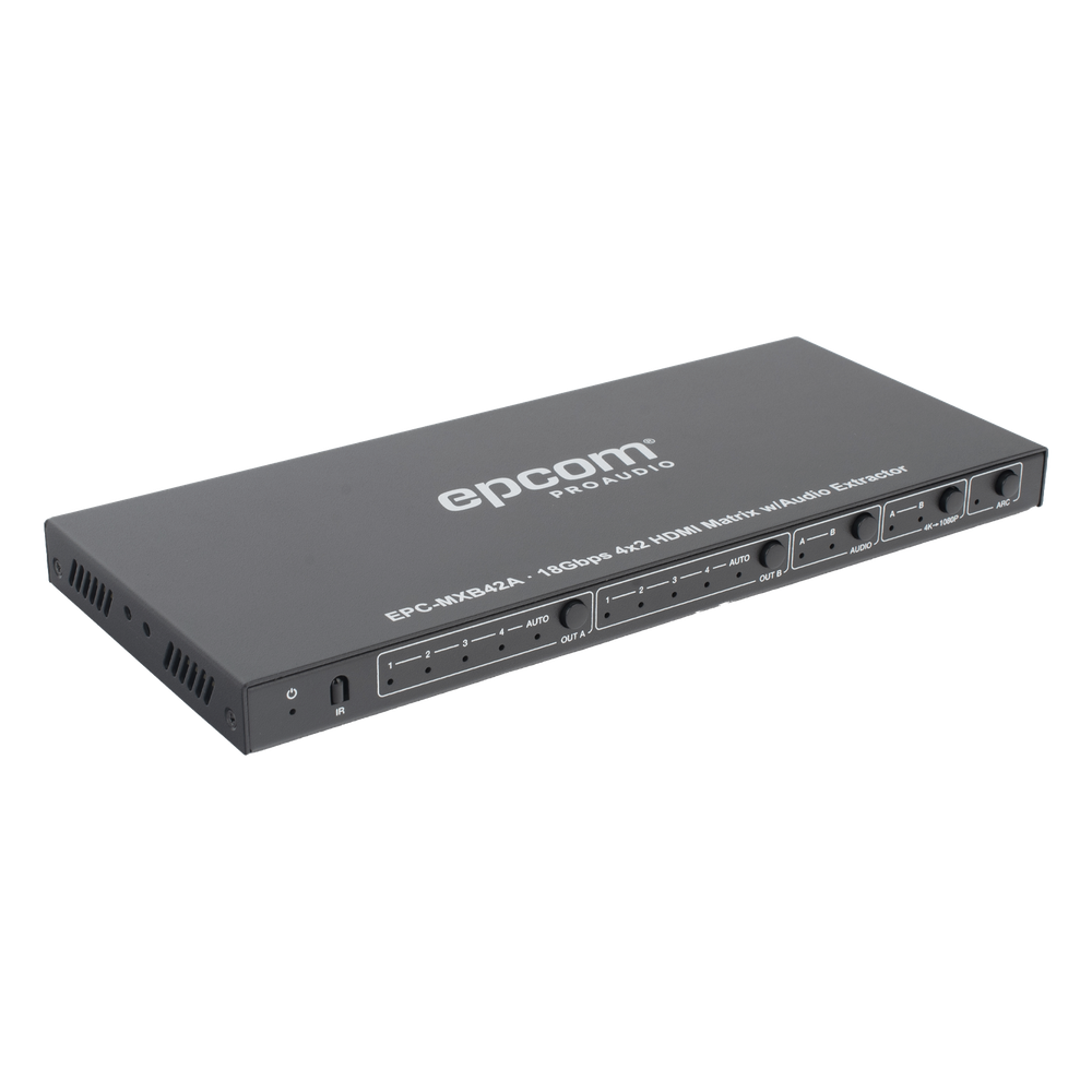Matricial HDMI | 4x2 | 4K2K@60Hz | HDR | YCbCr 4:4:4 | EDID Auto | Extractor de Audio | Salida de audio análoga y digitalizados | HDCP 2.2 | 18 Gbps