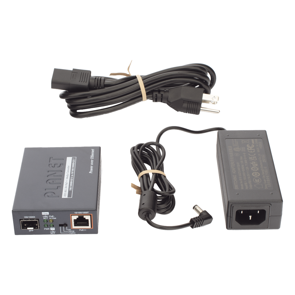 Convertidor de Medios PoE, 1 Puerto RJ45 Gigabit con Salida PoE 802.3af/at/bt (Hasta 60 W)/ 1 Puerto SFP 100/1000BASE-X