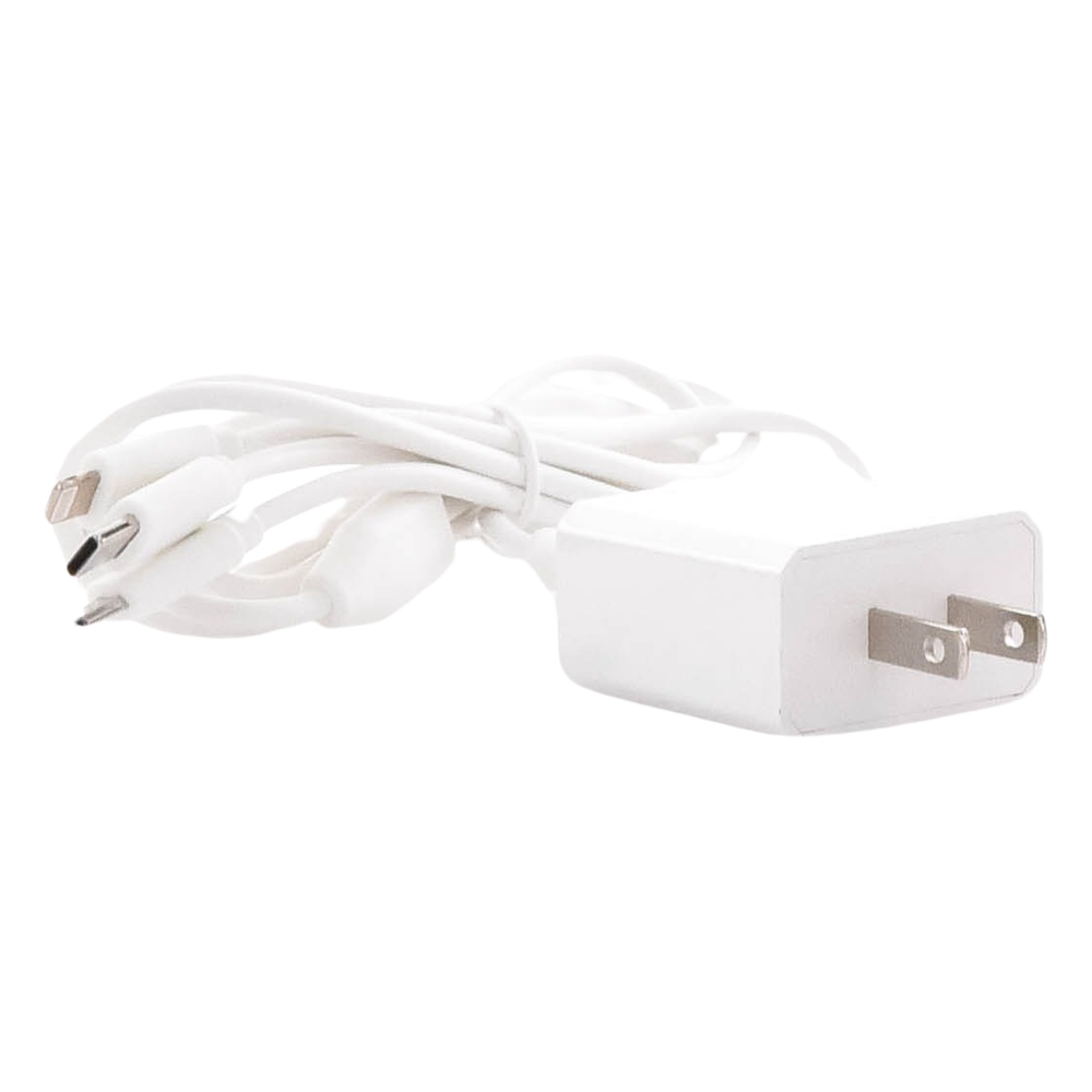 Cargador de pared USB de 5 Vcc 2A / Multi-puertos / USB-C / Micro USB / Tipo C / Lightning (iPhone) / Extensión de cable 1.2 metros