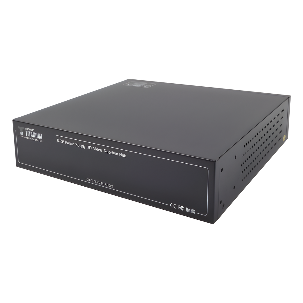 Kit de TRANSCEPTOR ACTIVO DE 8 CANALES / VIDEO+PODER en un solo Cable UTP / 150 metros en 4K, 200 metros en 5 MP/ Envía 36 Vcc y Recibe 12 Vcc / TODO INCLUIDO PARA RACK / Compatible con cámaras HD-TVI/CVI/AHD/CVBS / INSTALACIÓN LIMPIA