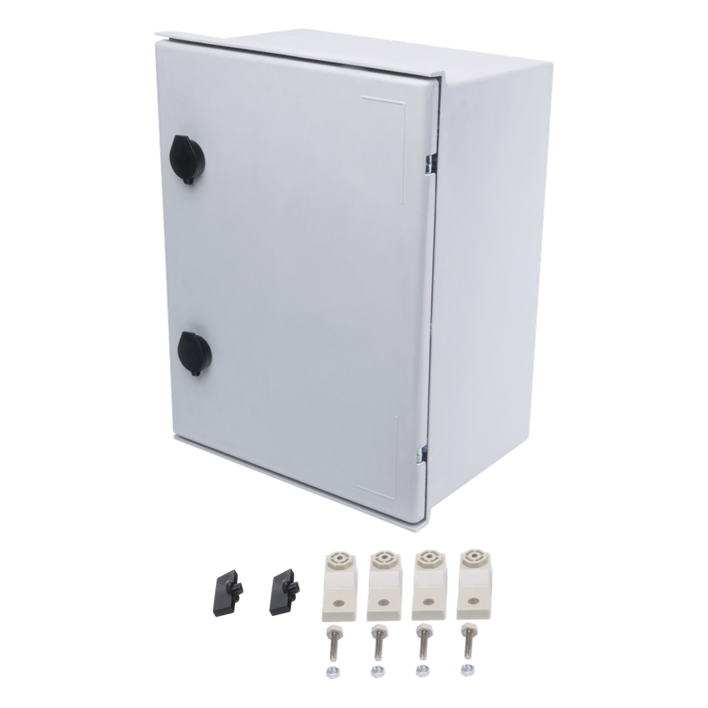 Gabinete de Poliéster IP65 Uso en Intemperie (300 x 400 x 200 mm) con Placa Trasera Interior de Plástico (Incluye Chapa y Llave).
