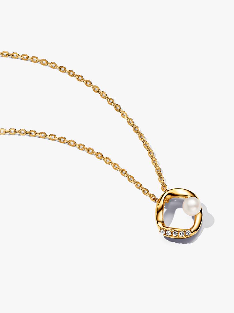 Collar Círculo en Pavé con Perla Cultivada - Baño de Oro 14k