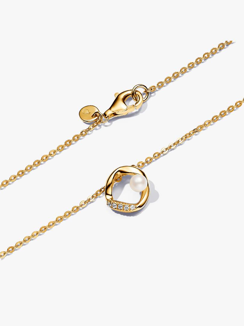 Collar Círculo en Pavé con Perla Cultivada - Baño de Oro 14k