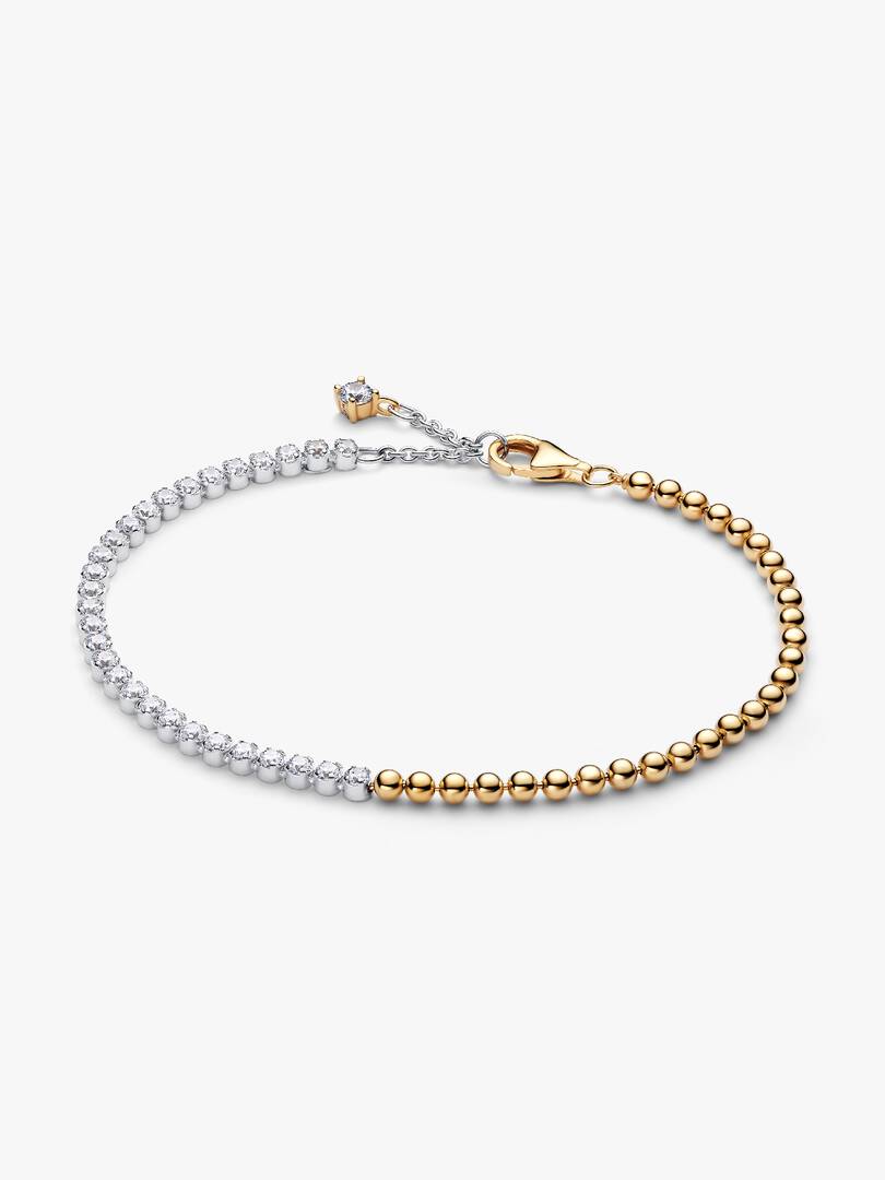 Brazalete de Tenis con Cuentas - Plata y Baño de Oro 14k