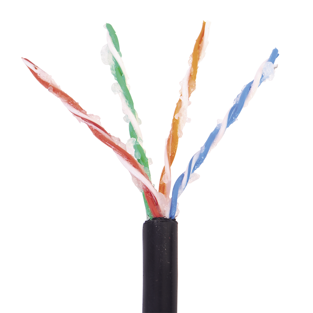 Bobina de 305 Metros (1000 Pies) Cat5e con Gel para Exterior, Color Negro, para Aplicaciones en Sistemas de Redes de Datos y Cableado Estructurado. Uso Intemperie.