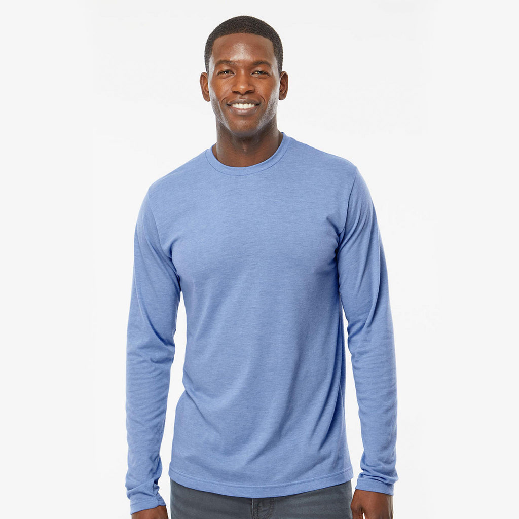 Playera manga larga azul cielo jaspeado - frente y espalda