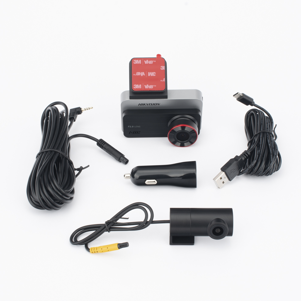 Dashcam de Doble Lente Hikvision AE-DC2328-C200S(2CH) / 2 Megapixel (1080p) Frontal e Interior / Gran Angular 128° / H.265 / Pantalla IPS 3" / WiFi / G-Sensor / Micro SD 256GB