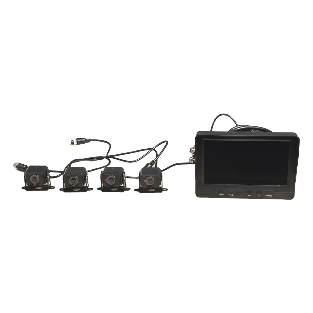 Sistema de Monitoreo Local / 4 Cámaras 1080p para Exterior (IP68) y Pantalla LCD de 7" a Color / Memoria Micro SD de 64 GB (Expandible a 512 GB) / Soporta Cambio de Cámara al Dar Reversa al Vehiculo / Accesorios de Instalación