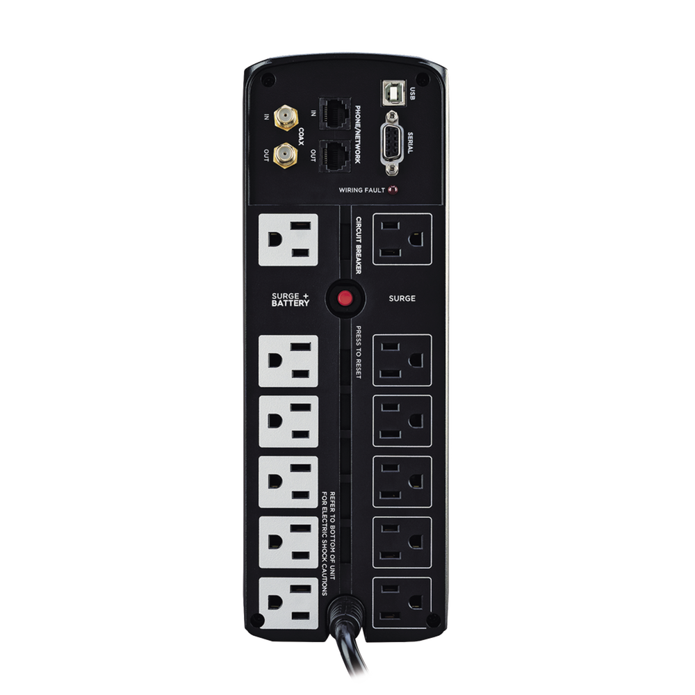UPS de 1500 VA/900 W, Topología Línea Interactiva, Entrada 120 Vca NEMA 5-15P, Tipo Mini Torre, Con 12 Tomas NEMA 5-15R