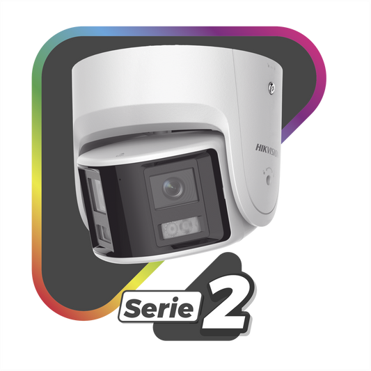 [FlexVu] [PROTECCIÓN ACTIVA] Turret IP 4 Megapixel / 2 Lentes de 2.8 mm (Imagen Panorámica 180°) / 30 mts IR / Exterior IP67 / Luz Intermitente y Alerta de Audio / Audio Bidireccional / ACUSENSE / WDR 120 dB / Micro SD