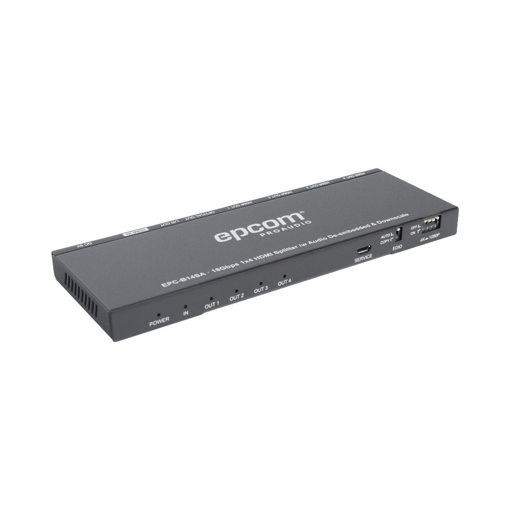 Splitter HDMI 1x4 | 1 Entrada a 4 salidas (Simultaneas) | 4K@60Hz | Extractor de Audio | Down Scaler | HDR  4:4:4 | EDID | 18Gbps