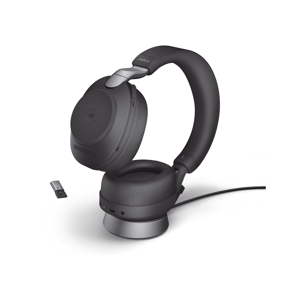 Jabra Evolve2 85, Auricular stereo versión MS con cancelación de ruido activa, dongle USB-A indicador de ocupado (Busylight)(28599-999-999)