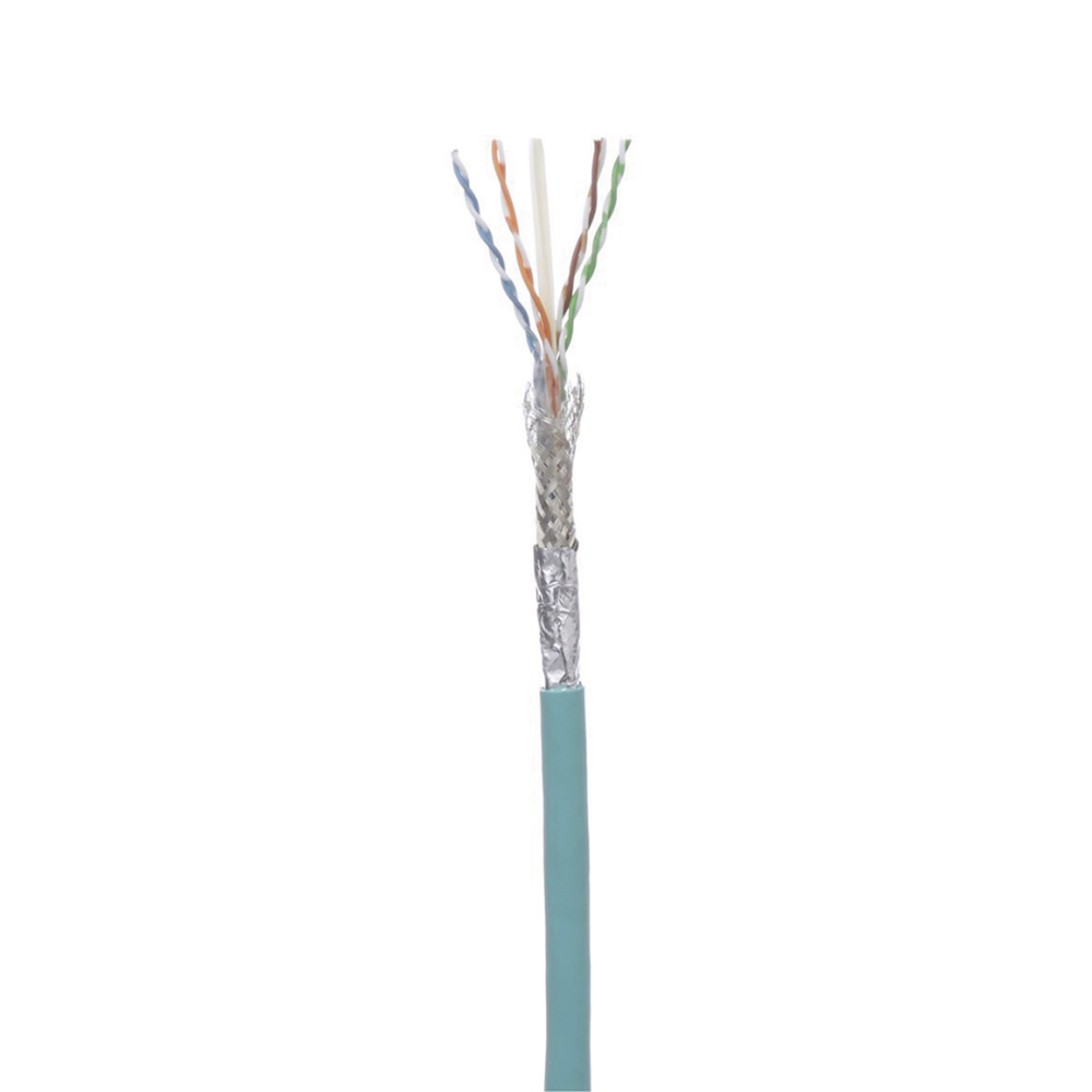 Bobina de Cable Blindado SF/UTP Categoría 6A, Uso Industrial con Resistencia al Aceite y Rayos UV, Multifilar 24/7 (Flexible), Color Azul Cerceta, Bobina de 305 Metros (1000 Pies)