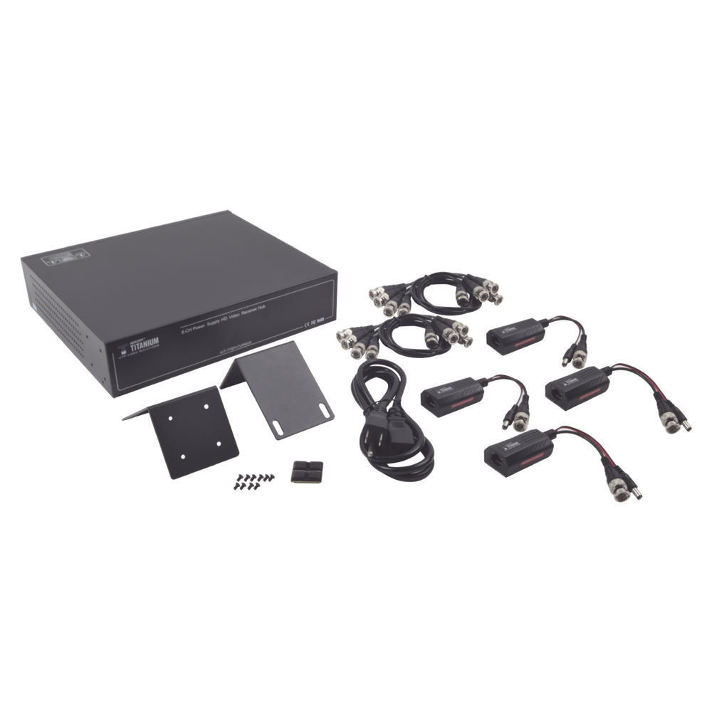 Kit de TRANSCEPTOR ACTIVO DE 8 CANALES / VIDEO+PODER en un solo Cable UTP / 150 metros en 4K, 200 metros en 5 MP/ Envía 36 Vcc y Recibe 12 Vcc / TODO INCLUIDO PARA RACK / Compatible con cámaras HD-TVI/CVI/AHD/CVBS / INSTALACIÓN LIMPIA