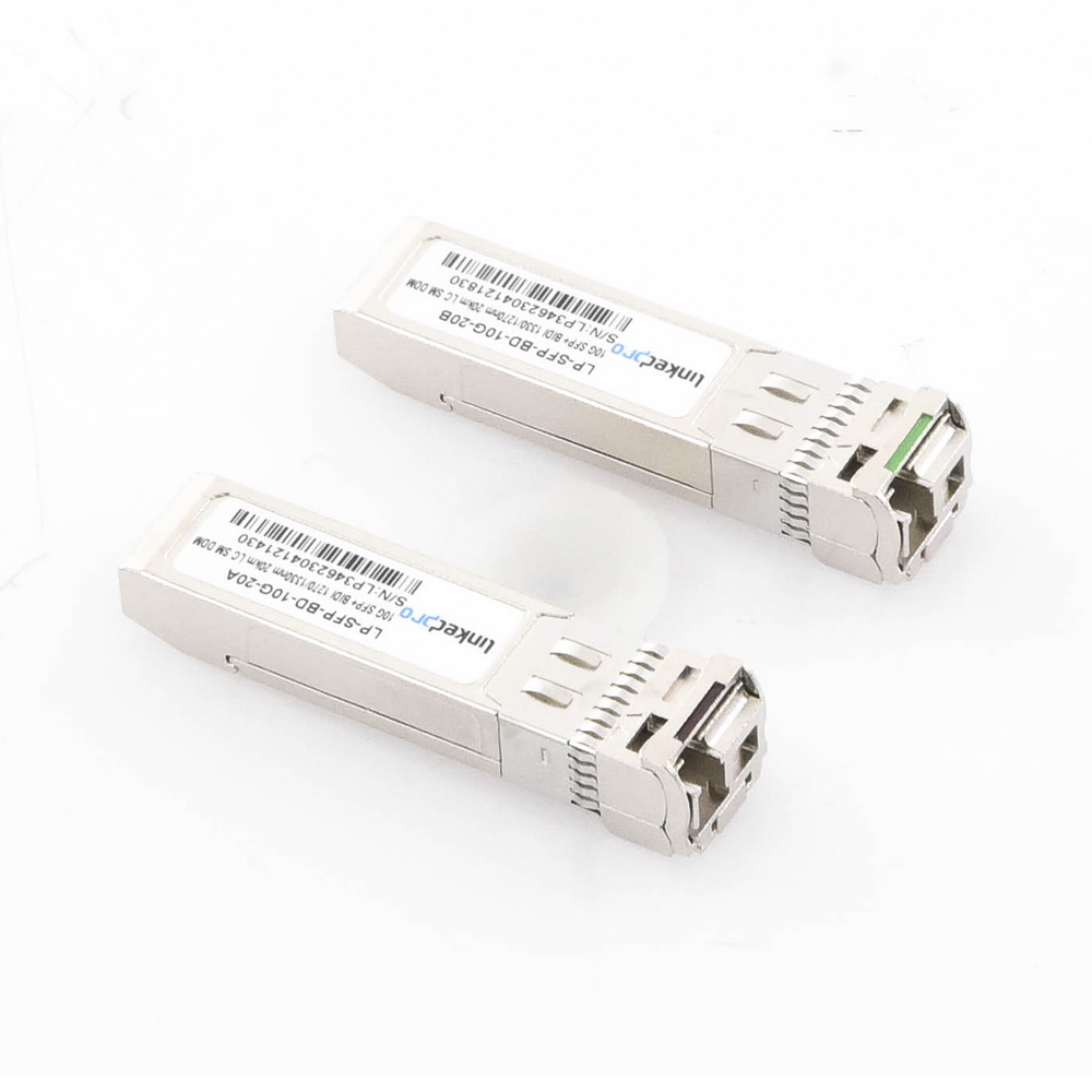 Transceptores Ópticos Bidireccionales SFP+ (Mini-Gbic) / Monomodo 1270 & 1330 nm / 10 Gbps / 1000BASE-BX / Conector LC/UPC Simplex / DDM / Hasta 20 km / 2 Piezas