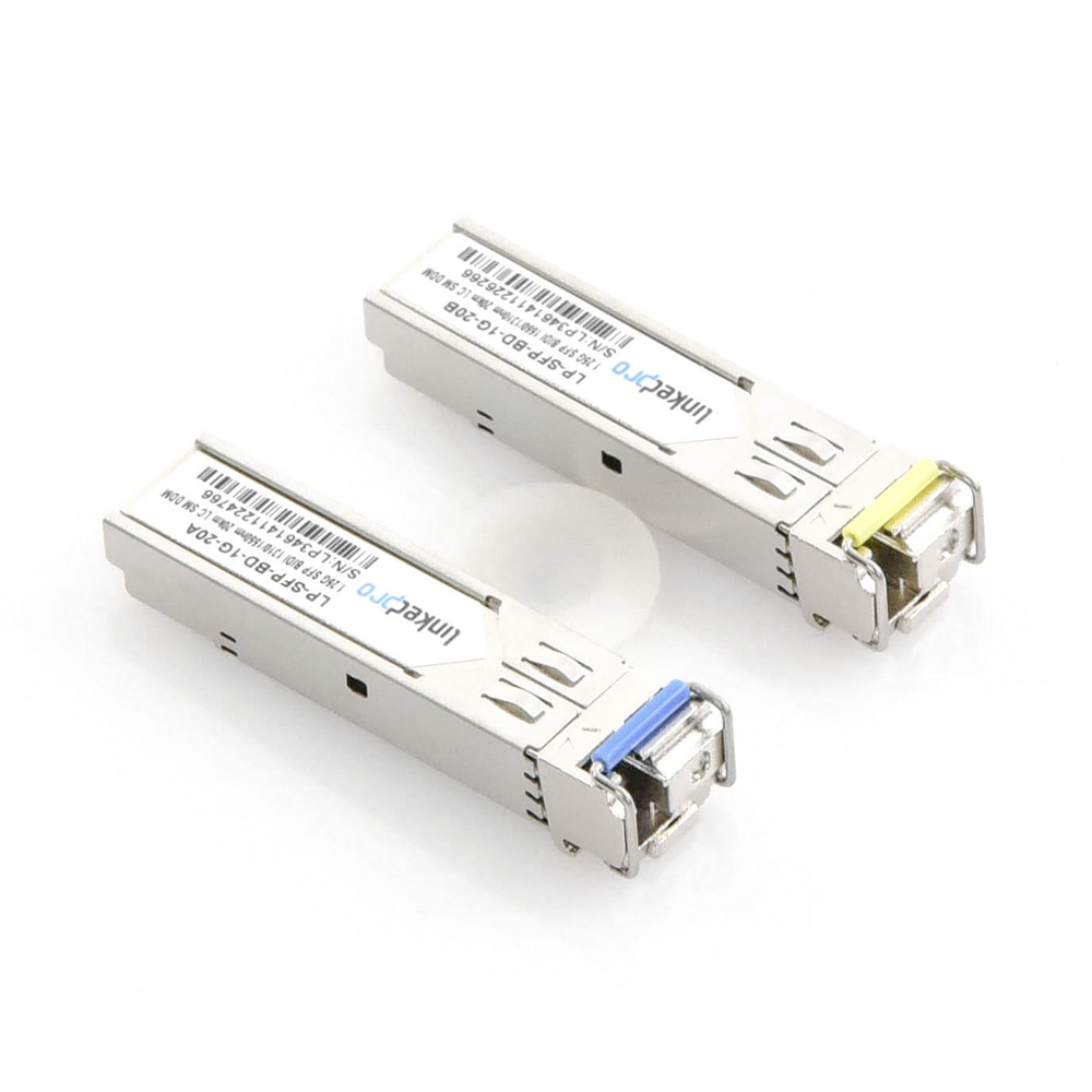 Transceptores Ópticos Bidireccionales SFP (Mini-Gbic) / Monomodo 1310 & 1550 nm / 1.25 Gbps / 1000BASE-BX / Conector LC/UPC Simplex / DDM / Hasta 20 km / 2 Piezas