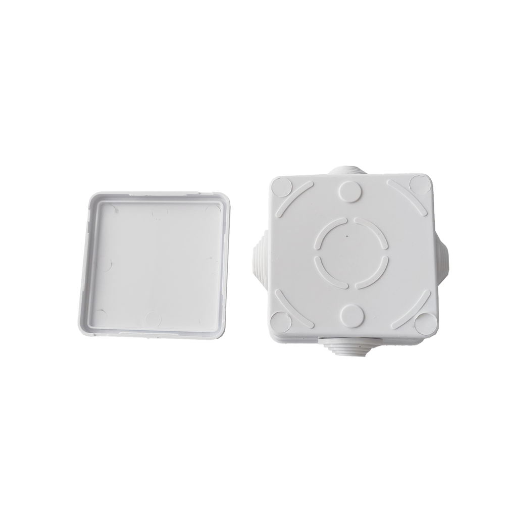 Caja de Derivación-Conexión para Exterior IP55 con 7 Entradas / 80 x 80 x 50 mm / Sellado Seguro con Empaque + 4 Tornillos / Resiste Agua, Polvo y Sol Directo