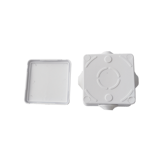 Caja de Derivación-Conexión para Exterior IP55 con 7 Entradas / 80 x 80 x 50 mm / Sellado Seguro con Empaque + 4 Tornillos / Resiste Agua, Polvo y Sol Directo