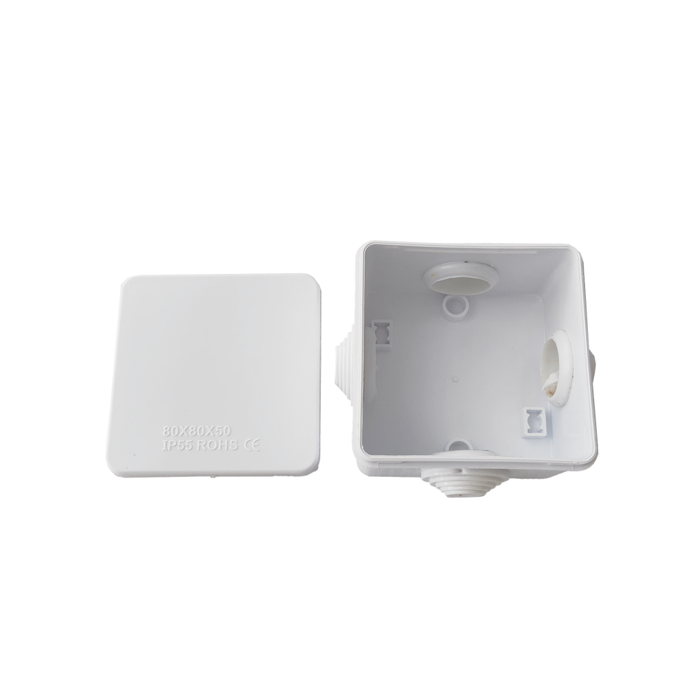 Caja de Derivación-Conexión para Exterior IP55 con 7 Entradas / 80 x 80 x 50 mm / Sellado Seguro con Empaque + 4 Tornillos / Resiste Agua, Polvo y Sol Directo