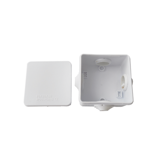 Caja de Derivación-Conexión para Exterior IP55 con 7 Entradas / 80 x 80 x 50 mm / Sellado Seguro con Empaque + 4 Tornillos / Resiste Agua, Polvo y Sol Directo