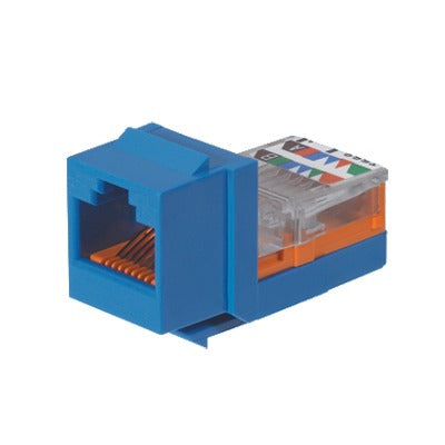 Conector Jack Estilo Leadframe, Tipo Keystone, Categoría 5e, de 8 Posiciones y 8 Cables, Color Azul