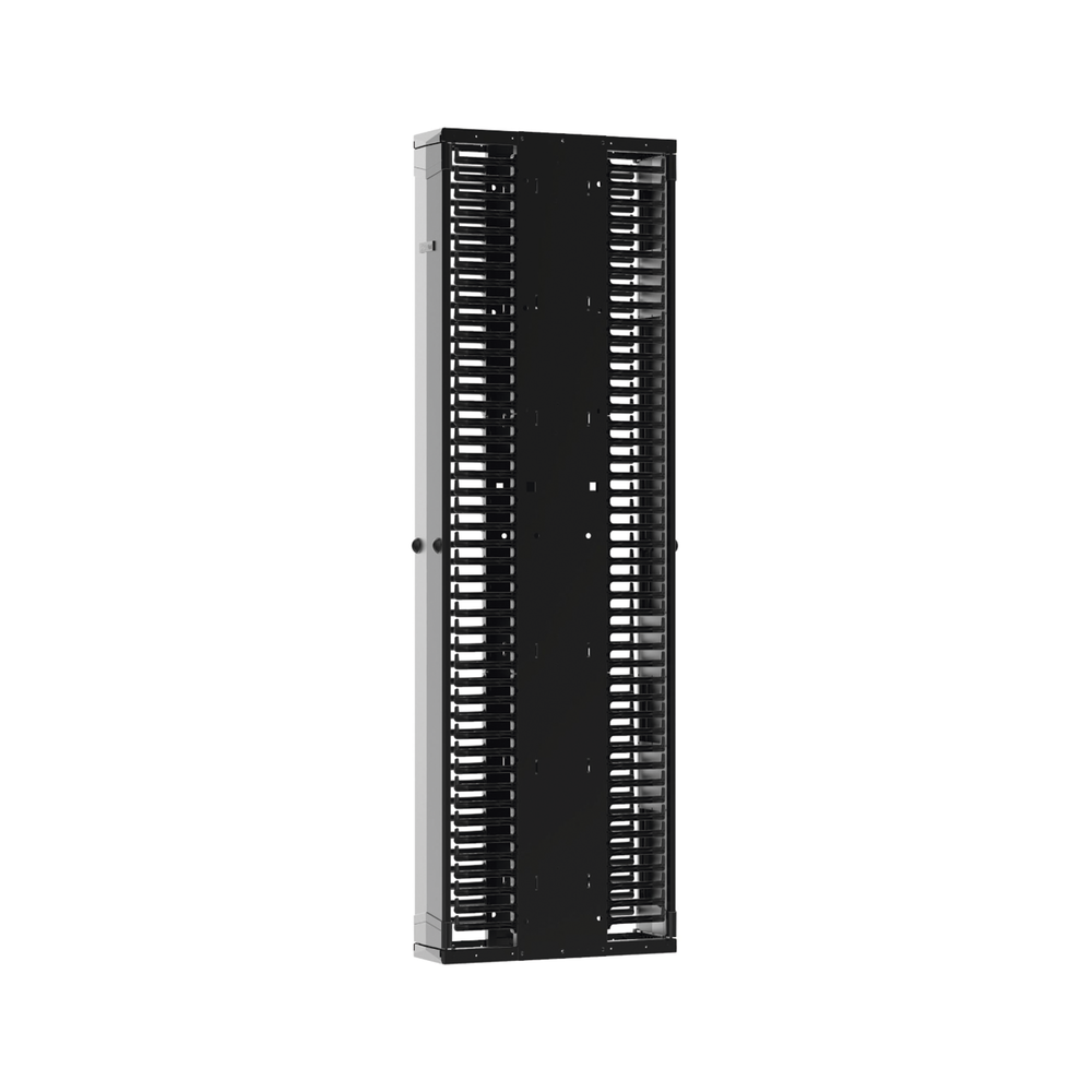 Organizador Vertical PatchRunner™ Mejorado, Doble (Frontal y Posterior), Para Rack Abierto de 45 Unidades, 12in de Ancho, Color Negro