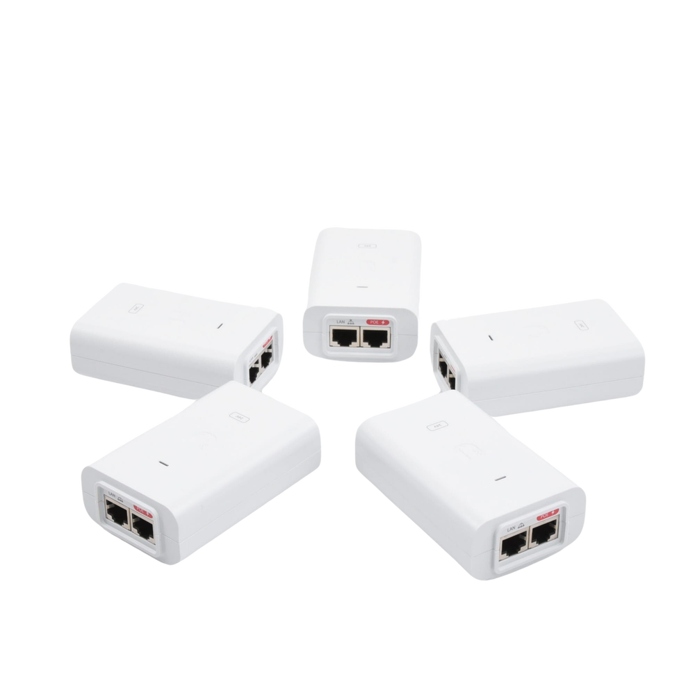 5 Unidades del Adaptador PoE Ubiquiti de 24 VDC, 0.5 A con puerto Gigabit, color blanco