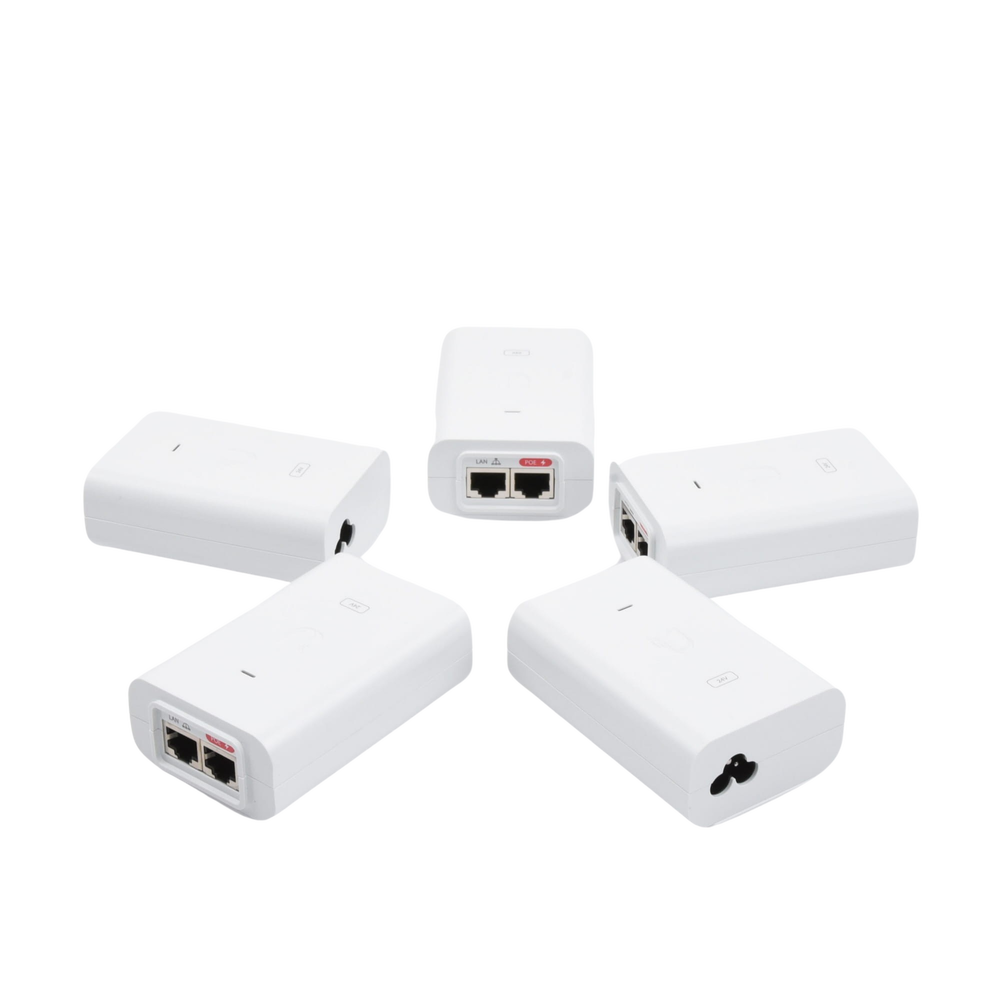 5 Unidades del Adaptador PoE Ubiquiti de 24 VDC, 0.5 A con puerto Gigabit, color blanco