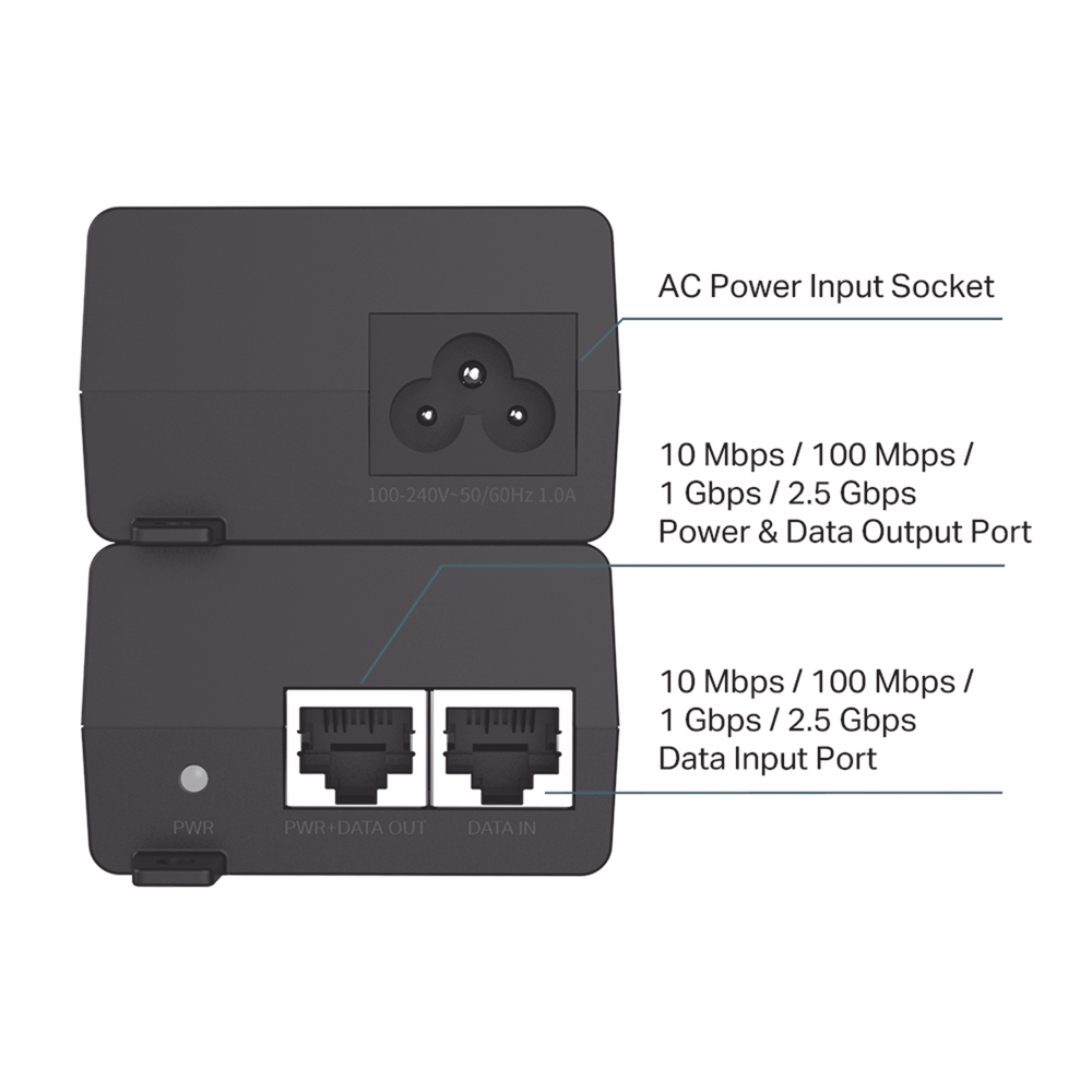 Inyector PoE+ (30W) / Gigabit 802.3 af/at / 2 puertos 10/100/1000 Mbps / Plug and Play / Fuente alimientación Integrada