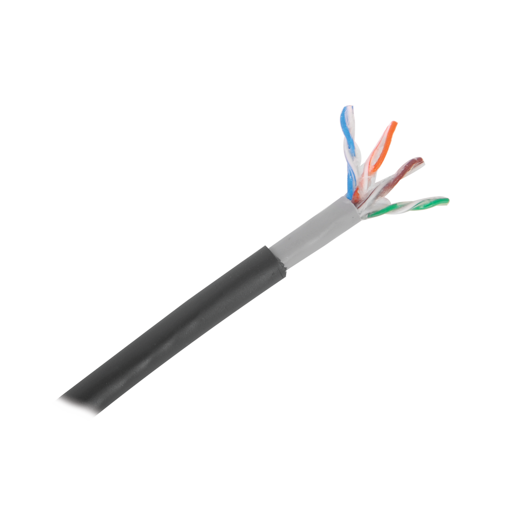 Bobina de Cable de 305 Metros (1000 Pies), Cat5E, con Gel, para Intemperie, Doble Forro Extrema Humedad, Bajo Tierra, UL, Color Negro para Aplicaciones en Video Vigilancia, y Redes de Alta Velocidad.