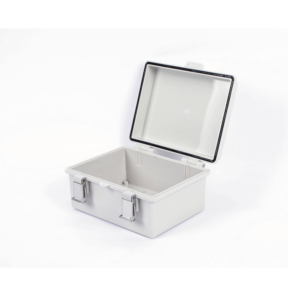 Gabinete de Plástico ABS, Uso en Intemperie IP66 (170 x 220 x 110 mm) Cierre por broche Inoxidable y Permite Cerrado con Candado y Llave (Perno 5mm) No Incluido