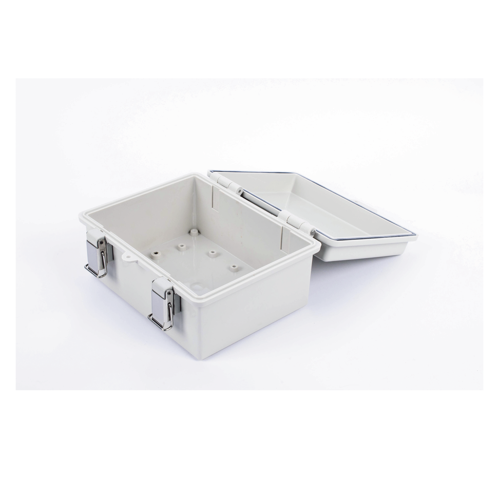 Gabinete de Plástico ABS, Uso en Intemperie IP66 (170 x 220 x 110 mm) Cierre por broche Inoxidable y Permite Cerrado con Candado y Llave (Perno 5mm) No Incluido