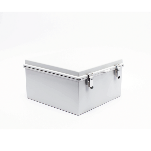 Gabinete de Plástico ABS, Uso en Intemperie ip66 (300 x 300 x 180 mm) Cierre por Broche Inoxidable y Permite Cerrado con Candado y Llave (Perno 5mm) No Incluido