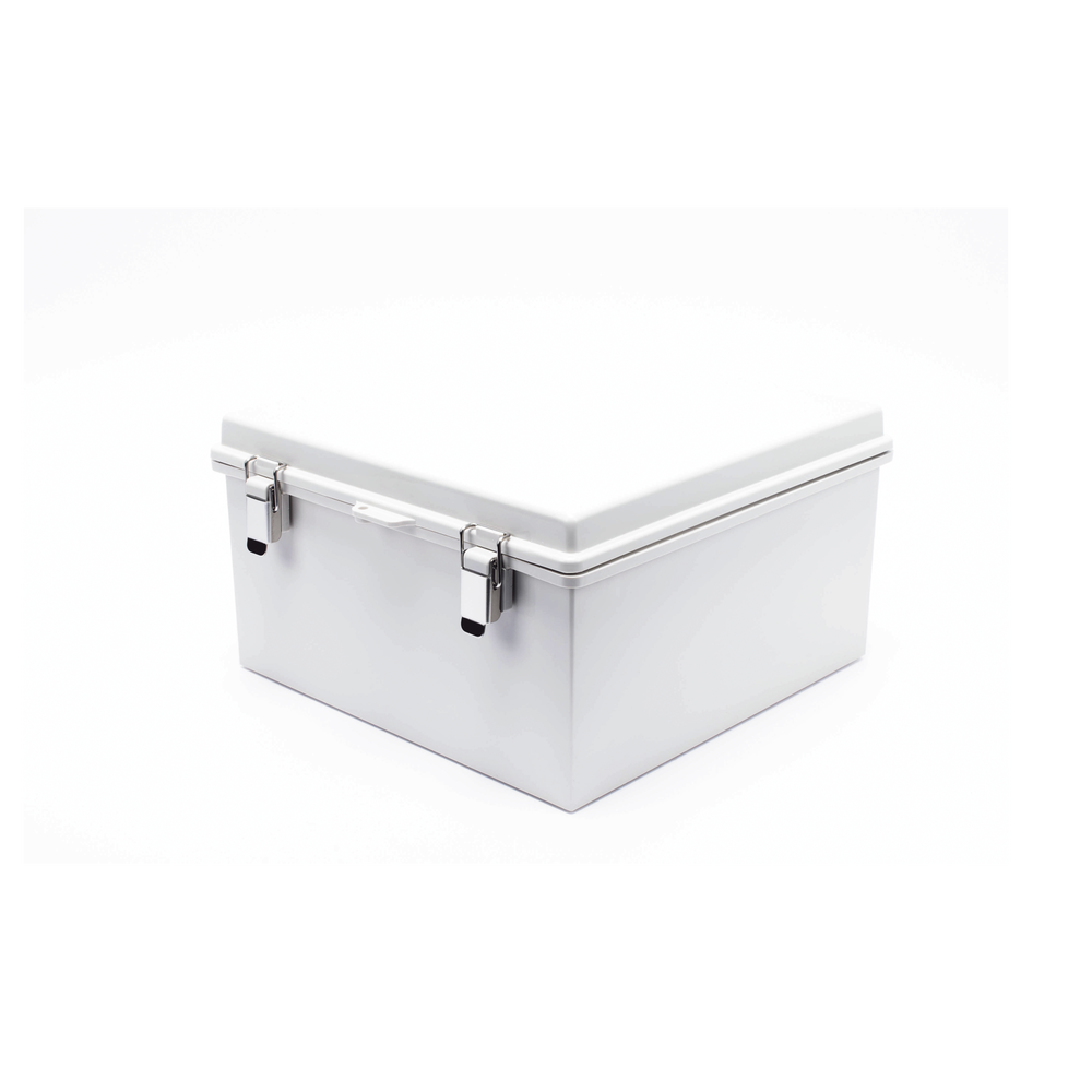 Gabinete de Plástico ABS, Uso en Intemperie ip66 (300 x 300 x 180 mm) Cierre por Broche Inoxidable y Permite Cerrado con Candado y Llave (Perno 5mm) No Incluido