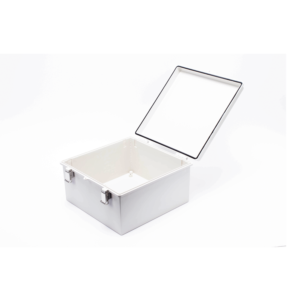 Gabinete de Plástico ABS, Uso en Intemperie ip66 (300 x 300 x 180 mm) Cierre por Broche Inoxidable y Permite Cerrado con Candado y Llave (Perno 5mm) No Incluido