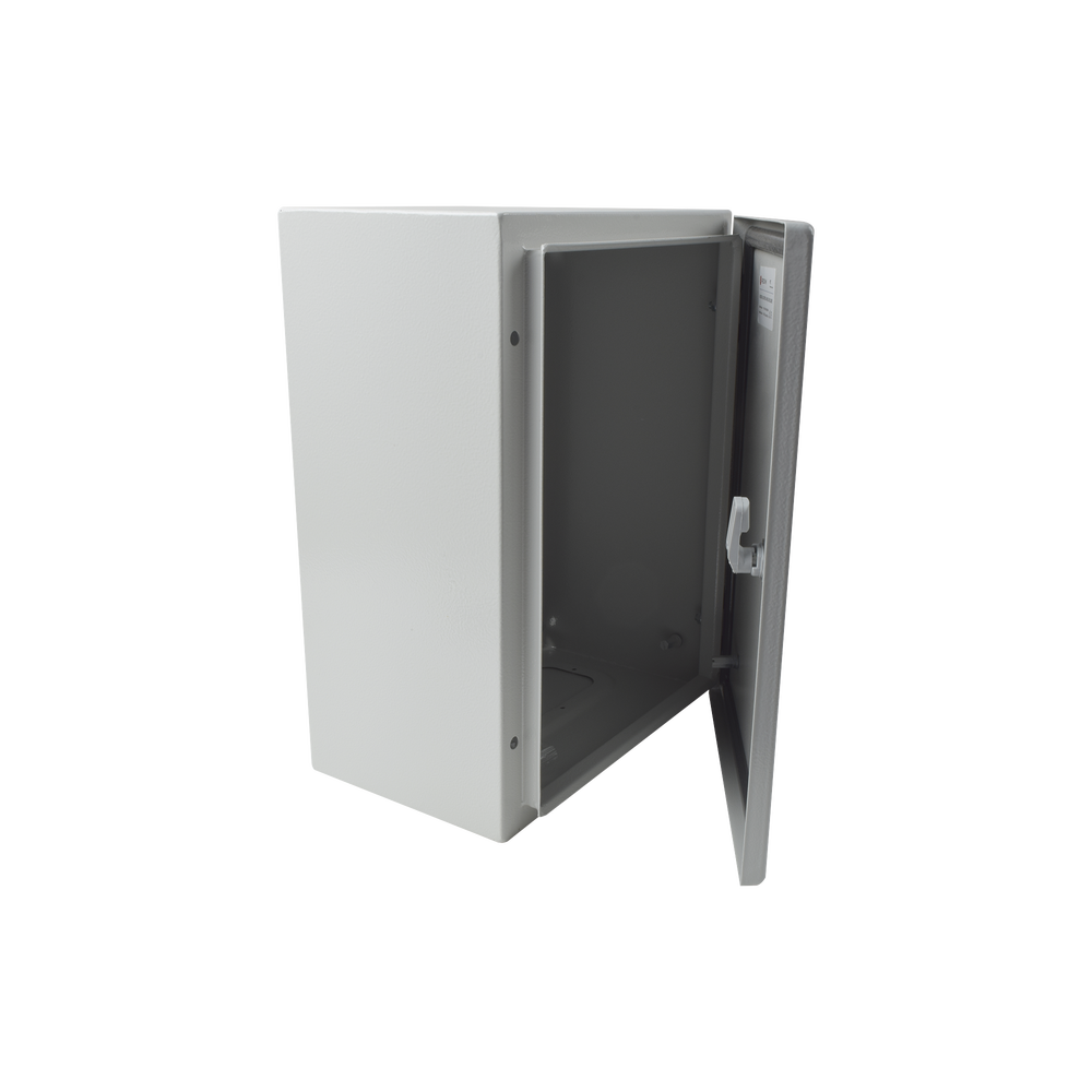 Gabinete de Acero IP66 Uso en Intemperie (300 x 400 x 200 mm) con Placa Trasera Interior de Metal y Compuerta Inferior Atornillable (Incluye Chapa y Llave T).