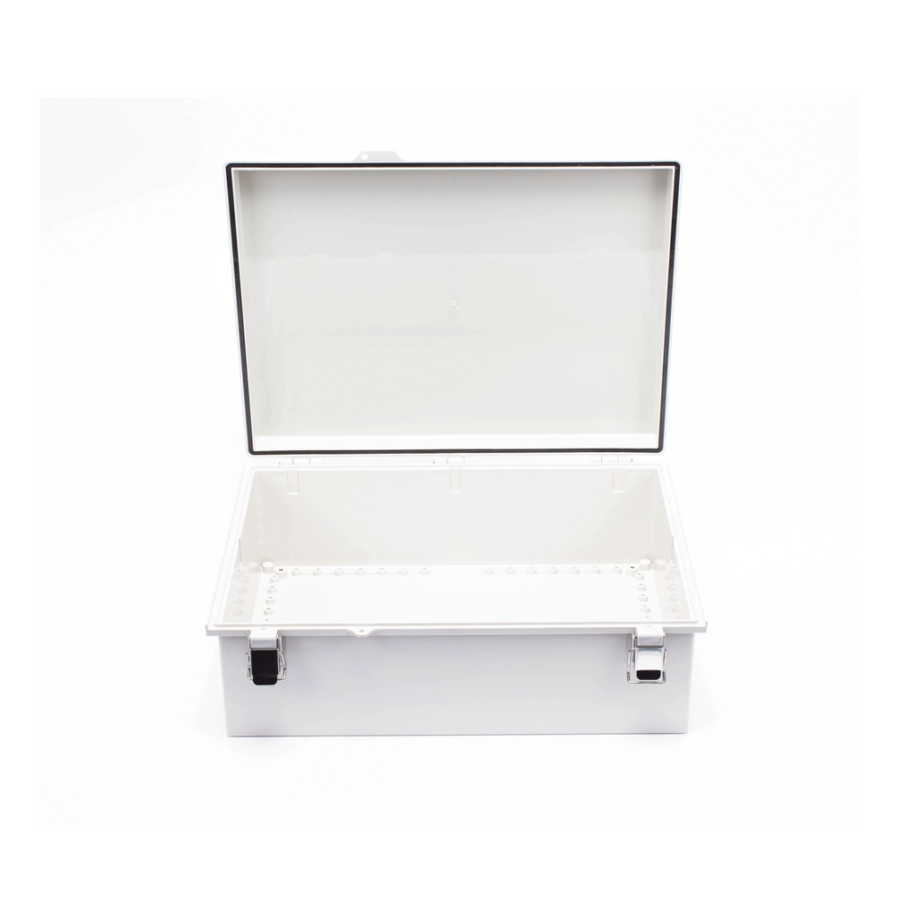 Gabinete de Plástico ABS, Uso en Intemperie IP66 (350 x 460 x 160 mm) Cierre por Broche Inoxidable y Permite Cerrado con Candado y Llave (Perno 5mm) No Incluido
