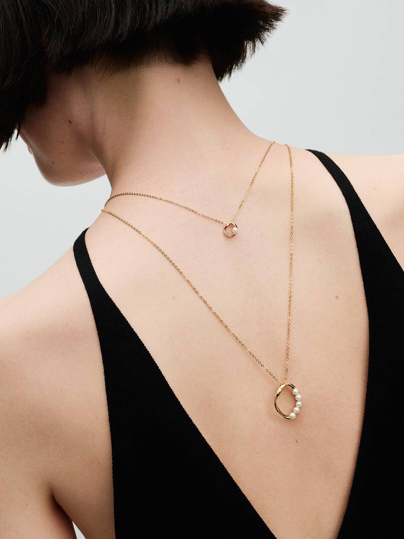 Collar Círculo en Pavé con Perla Cultivada - Baño de Oro 14k
