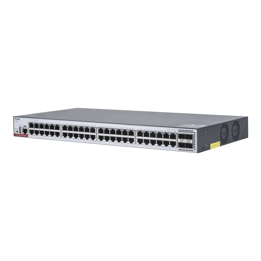 RG-CS83-48GT4XS-PD Switch Administrable Capa 3 PoE con 48 puertos Gigabit 802.3af/at + 4 SFP+ para fibra 10Gb, hasta 1,480 watts, gestión gratuita desde la nube.