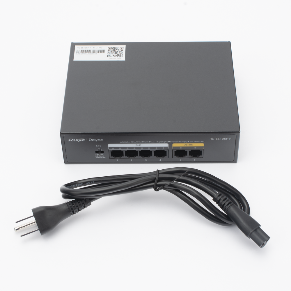 Switch PoE+ no Administrable, 6 Puertos 10/100 Mbps, hasta 54 Watts