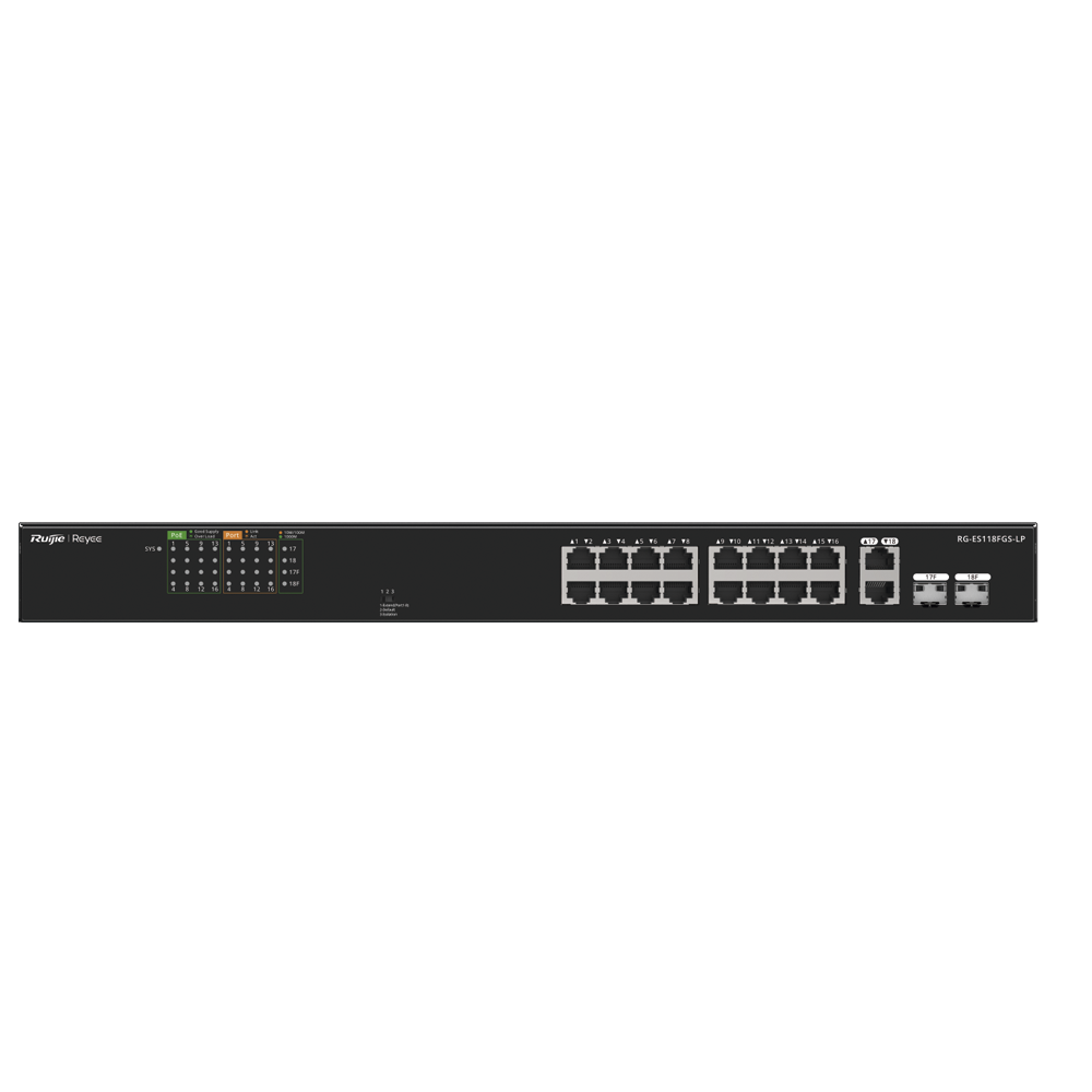 Switch PoE+ no Administrable, Hasta 120 Watts, Ideal para CCTV, 16 Puertos PoE +10/100, 2 Uplinks Gigabit y 2 SFP COMBO