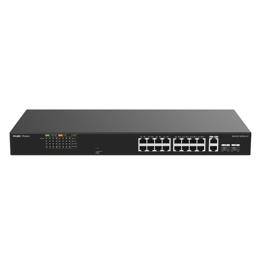 Switch PoE+ no Administrable, Hasta 120 Watts, Ideal para CCTV, 16 Puertos PoE +10/100, 2 Uplinks Gigabit y 2 SFP COMBO